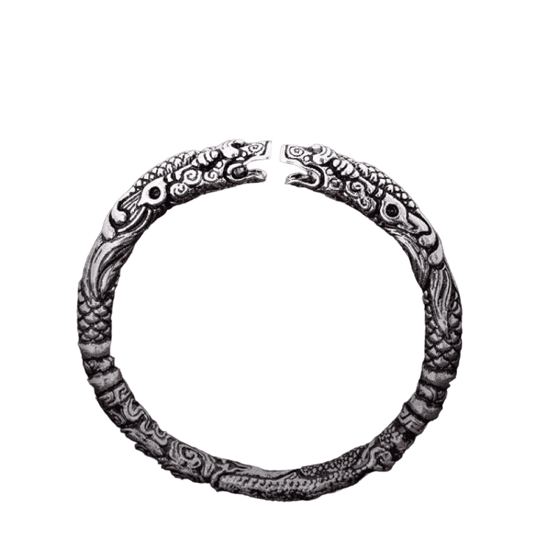 THE MEN THING Steel Bracelets TWO HEADED DRAGON - "7" mm Pure Alloy Silver Cuff Adjustable Bracelet for Men & Boy