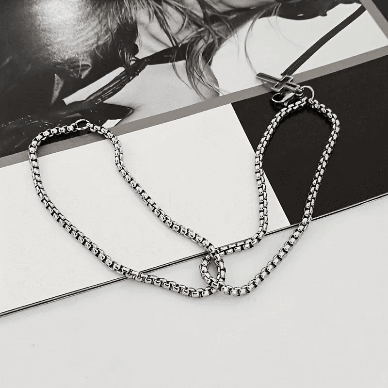 THE MEN THING Steel Bracelets VECTRO NEXUS - Pure Stainless Steel Double Chain Cross Hollow Bracelet 8 inch with Lobster Claw Buckle for Men & Boy.
