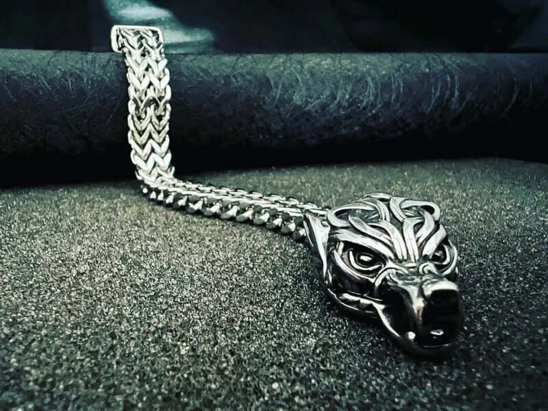 THE MEN THING Steel Bracelets VIKING WOLF HEAD - 12mm Pure Titanium Steel Bracelet, American trending Style - Norse Bracelet for Men & Boys (8inch)