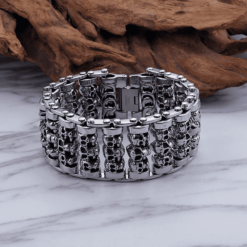 THE MEN THING Steel Bracelets WIDE SKULL - 32mm Pure Titanium Steel Bracelet, Heavy Biker Bracelet for Men & Boy (8inch)