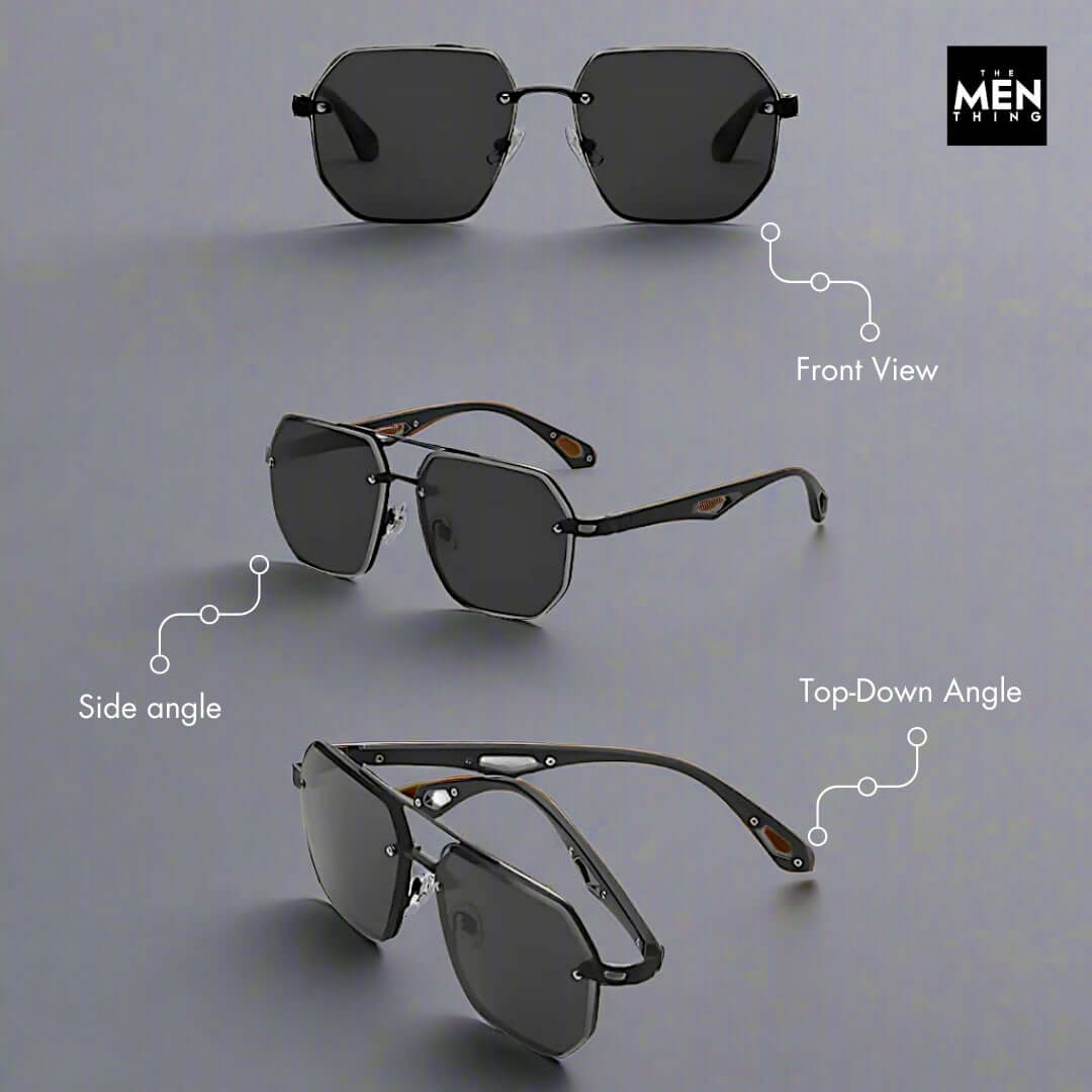 THE MEN THING Sunglasses 2101 AERO HEX HD Polarized Sunglasses for Men - UV400 Protection, Stainless Steel Frame