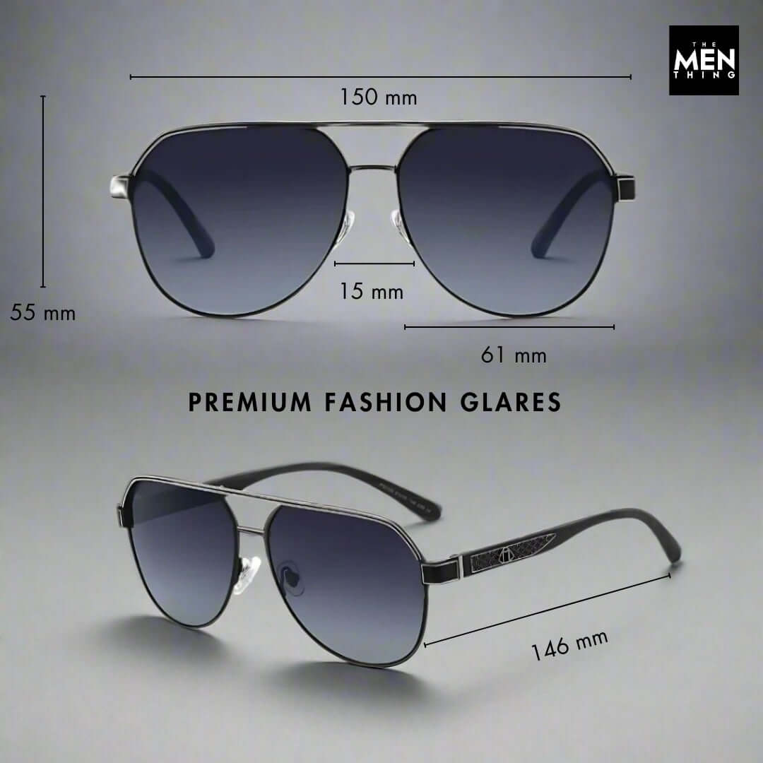 THE MEN THING Sunglasses 2105 DARK HEX - Aviator Style - HD Polarised Sunglasses for Men - UV400 Protection, Stainless Steel Frame