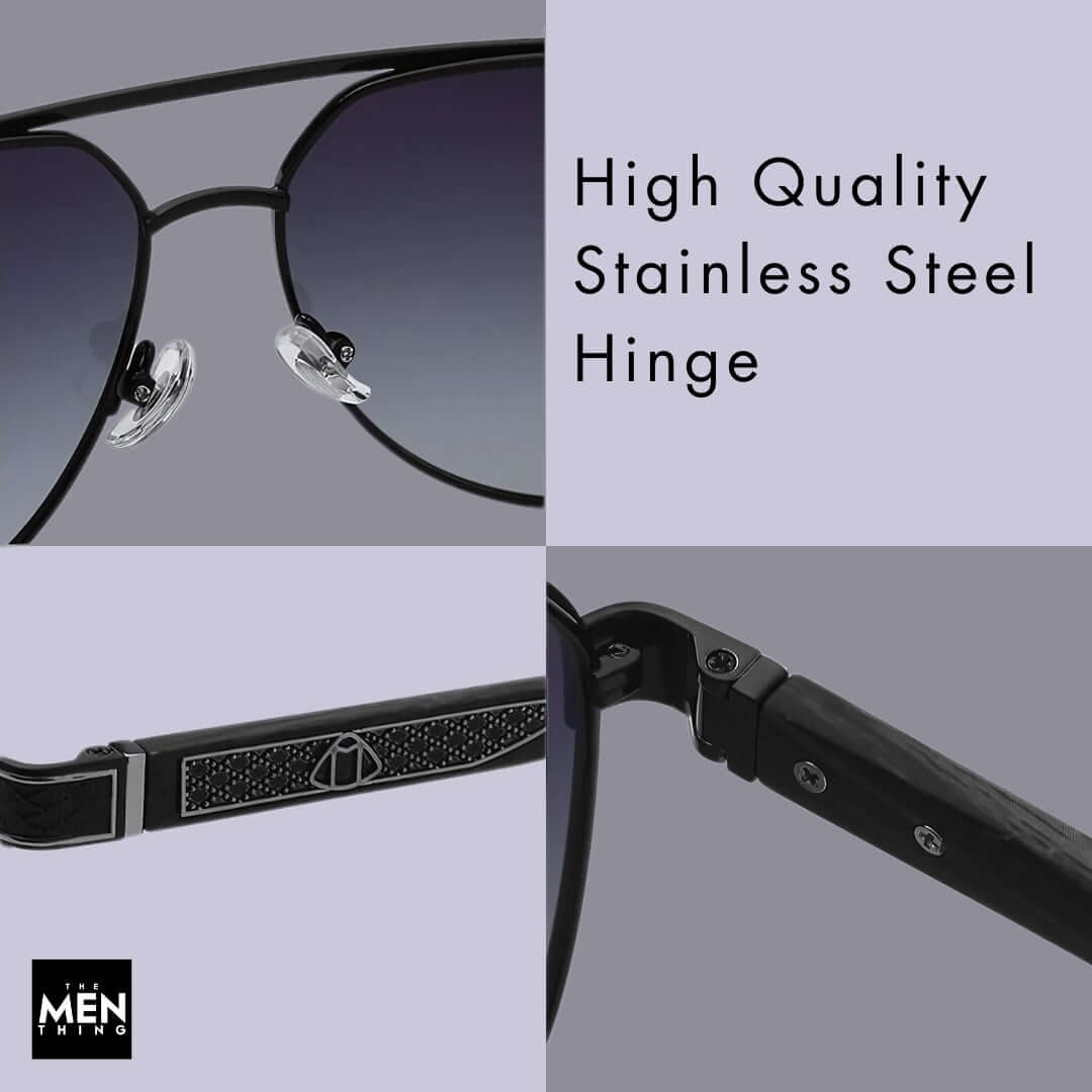 THE MEN THING Sunglasses 2105 DARK HEX - Aviator Style - HD Polarised Sunglasses for Men - UV400 Protection, Stainless Steel Frame