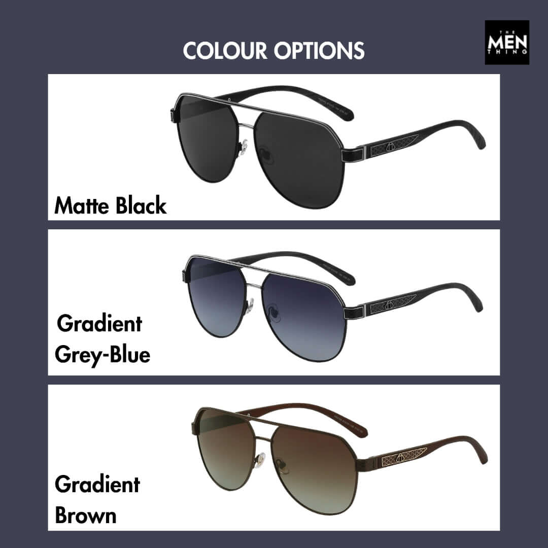 THE MEN THING Sunglasses 2105 DARK HEX - Aviator Style - HD Polarised Sunglasses for Men - UV400 Protection, Stainless Steel Frame