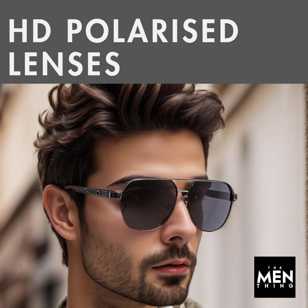 THE MEN THING Sunglasses 2105 DARK HEX - Aviator Style - HD Polarised Sunglasses for Men - UV400 Protection, Stainless Steel Frame