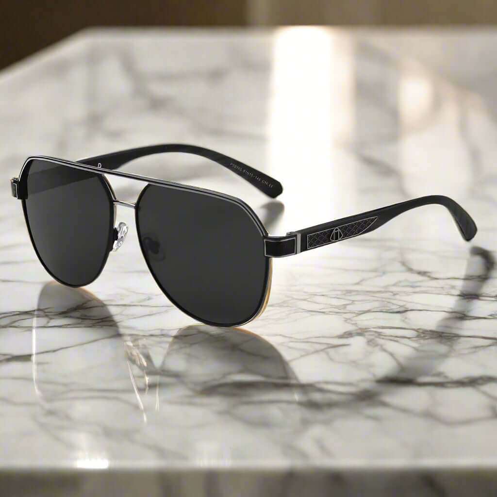 THE MEN THING Sunglasses 2105 DARK HEX - Aviator Style - HD Polarised Sunglasses for Men - UV400 Protection, Stainless Steel Frame