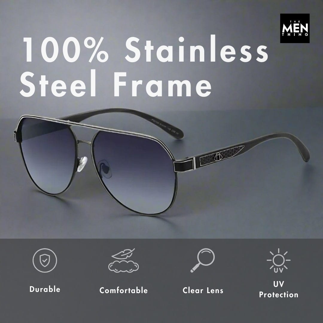 THE MEN THING Sunglasses 2105 DARK HEX - Aviator Style - HD Polarised Sunglasses for Men - UV400 Protection, Stainless Steel Frame