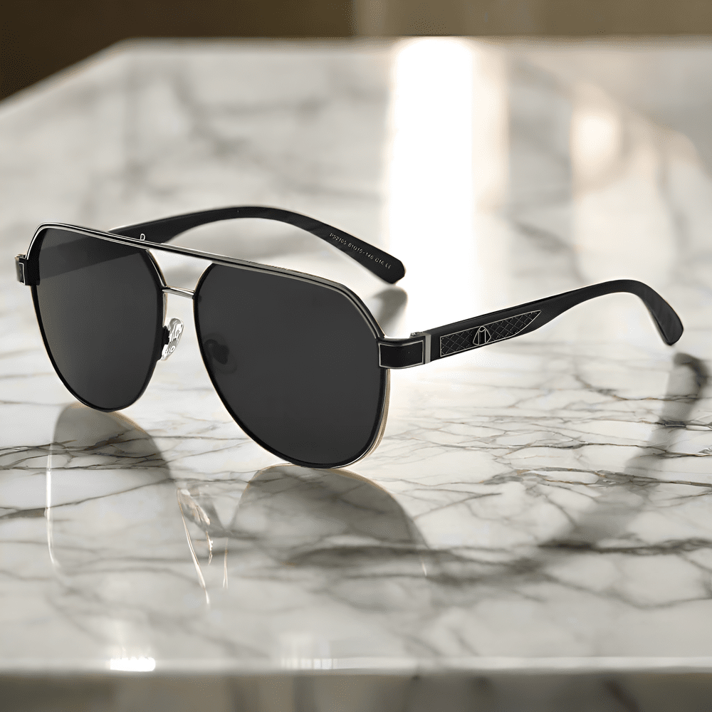 THE MEN THING Sunglasses 2105 DARK HEX - Aviator Style - HD Polarised Sunglasses for Men - UV400 Protection, Stainless Steel Frame