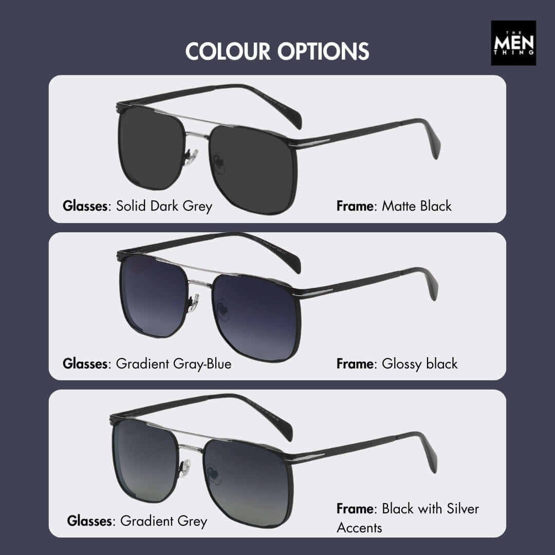 THE MEN THING Sunglasses 2110 MIDNIGHT EDGE - Square Aviator Style - HD Polarised Sunglasses for Men - UV400 Protection, Stainless Steel Frame