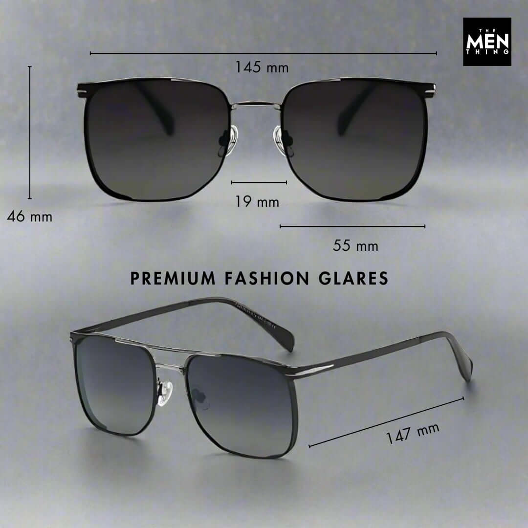 THE MEN THING Sunglasses 2110 MIDNIGHT EDGE - Square Aviator Style - HD Polarised Sunglasses for Men - UV400 Protection, Stainless Steel Frame