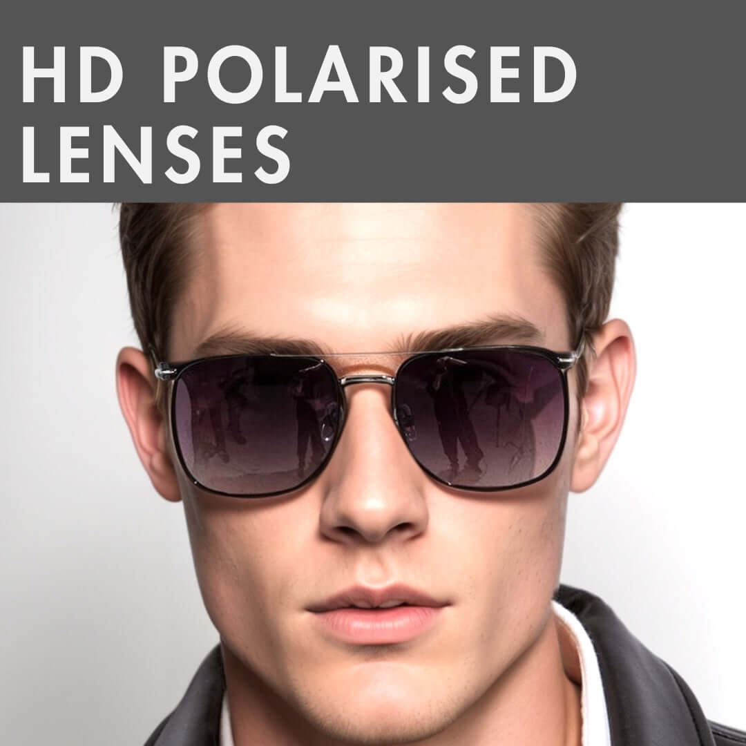 THE MEN THING Sunglasses 2110 MIDNIGHT EDGE - Square Aviator Style - HD Polarised Sunglasses for Men - UV400 Protection, Stainless Steel Frame