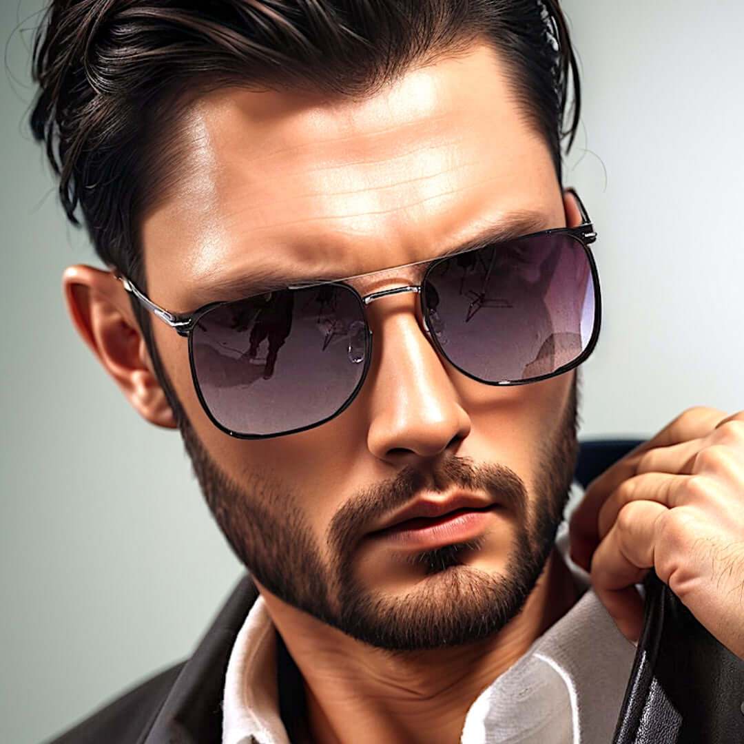 THE MEN THING Sunglasses 2110 MIDNIGHT EDGE - Square Aviator Style - HD Polarised Sunglasses for Men - UV400 Protection, Stainless Steel Frame