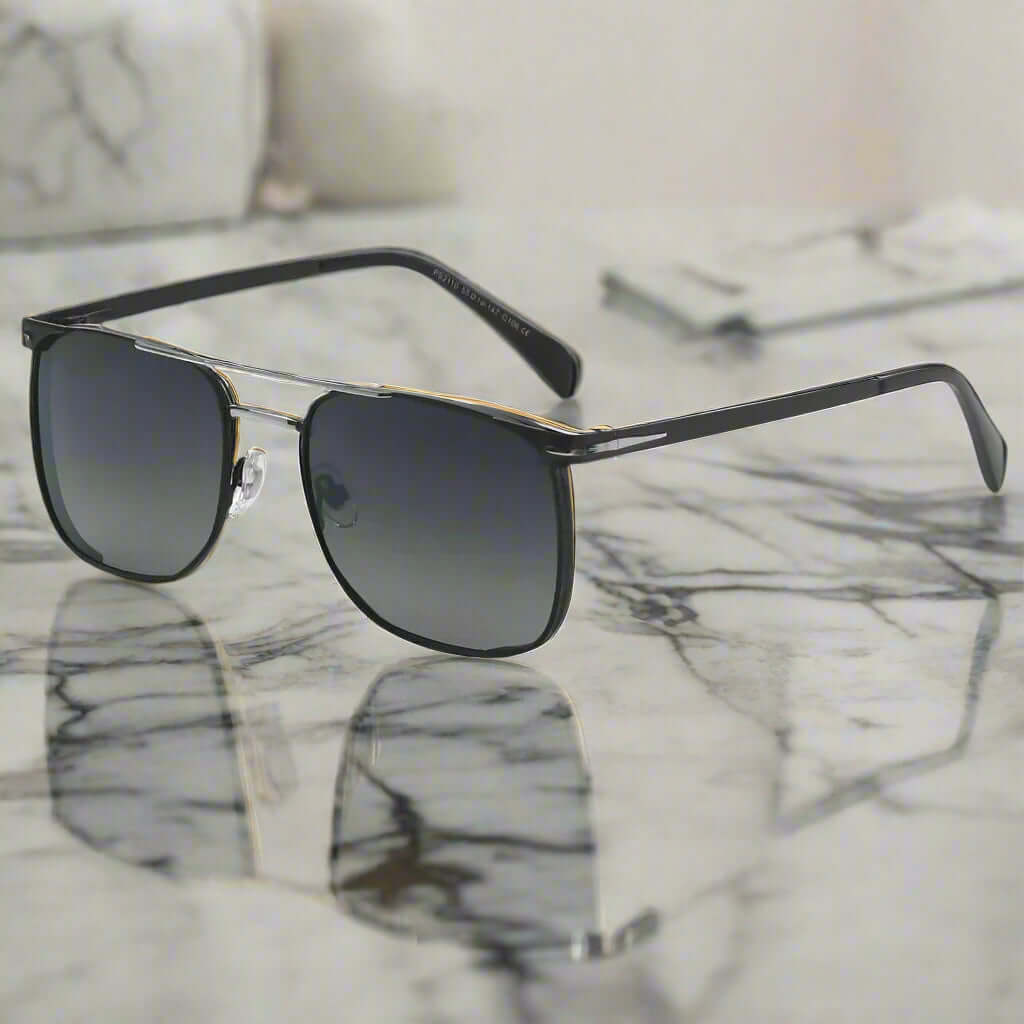 THE MEN THING Sunglasses 2110 MIDNIGHT EDGE - Square Aviator Style - HD Polarised Sunglasses for Men - UV400 Protection, Stainless Steel Frame