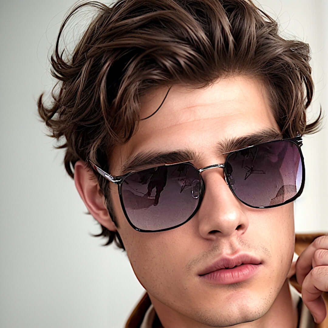 THE MEN THING Sunglasses 2110 MIDNIGHT EDGE - Square Aviator Style - HD Polarised Sunglasses for Men - UV400 Protection, Stainless Steel Frame