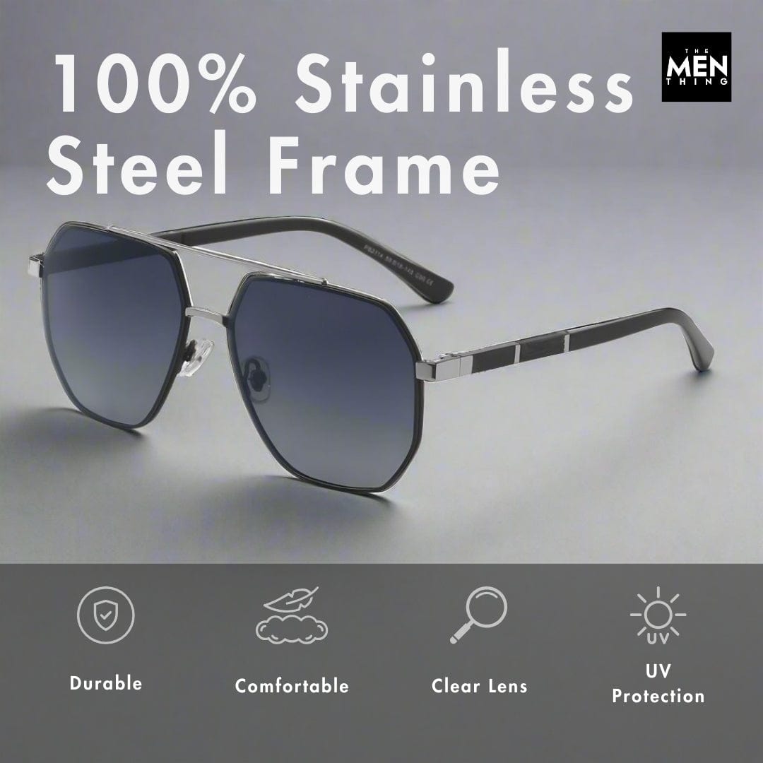 THE MEN THING Sunglasses 2114 STELLAR ANGLES - Geometric Aviator Style - HD Polarised Sunglasses for Men - UV400 Protection, Stainless Steel Frame
