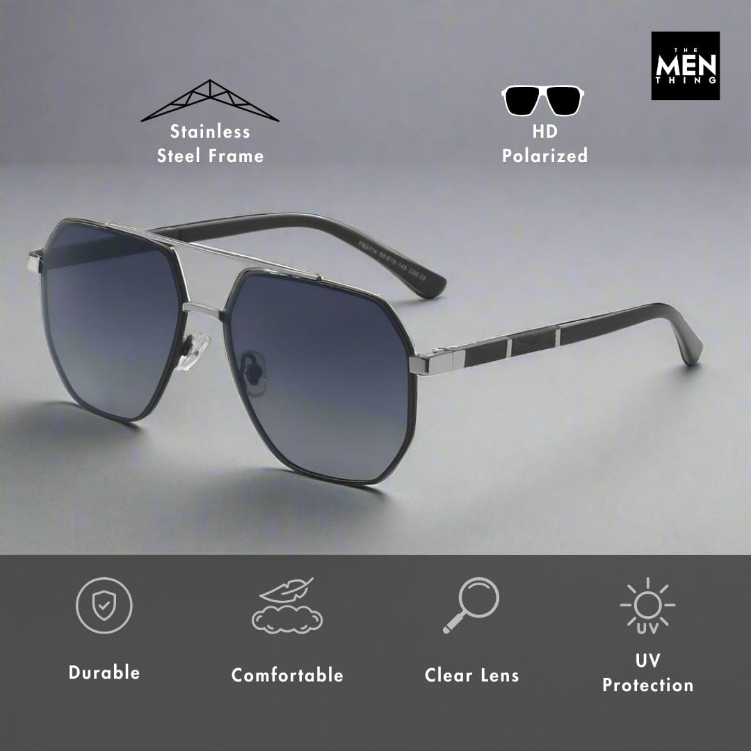 THE MEN THING Sunglasses 2114 STELLAR ANGLES - Geometric Aviator Style - HD Polarised Sunglasses for Men - UV400 Protection, Stainless Steel Frame