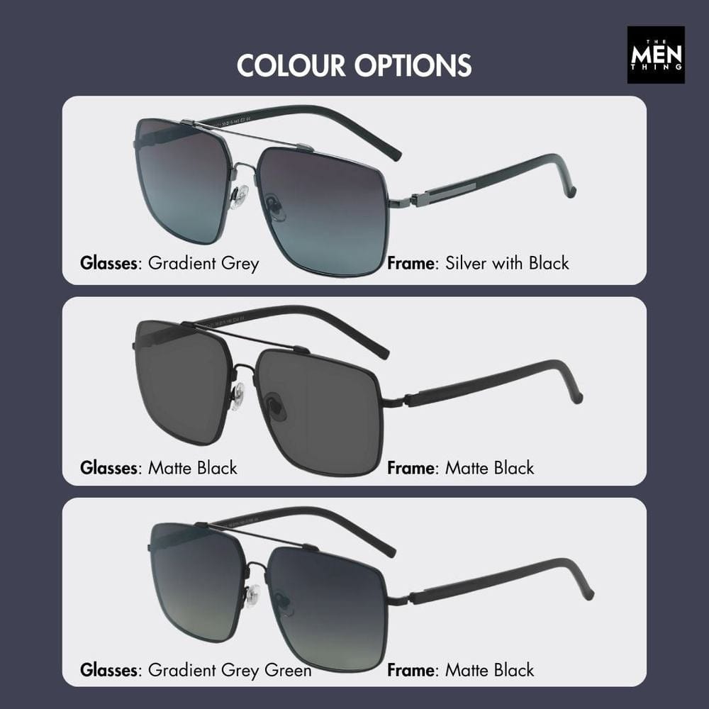 THE MEN THING Sunglasses 2121 SKYLINE LUXE - Classic Square Aviator Style - HD Polarised Sunglasses for Men - UV400 Protection, Stainless Steel Frame