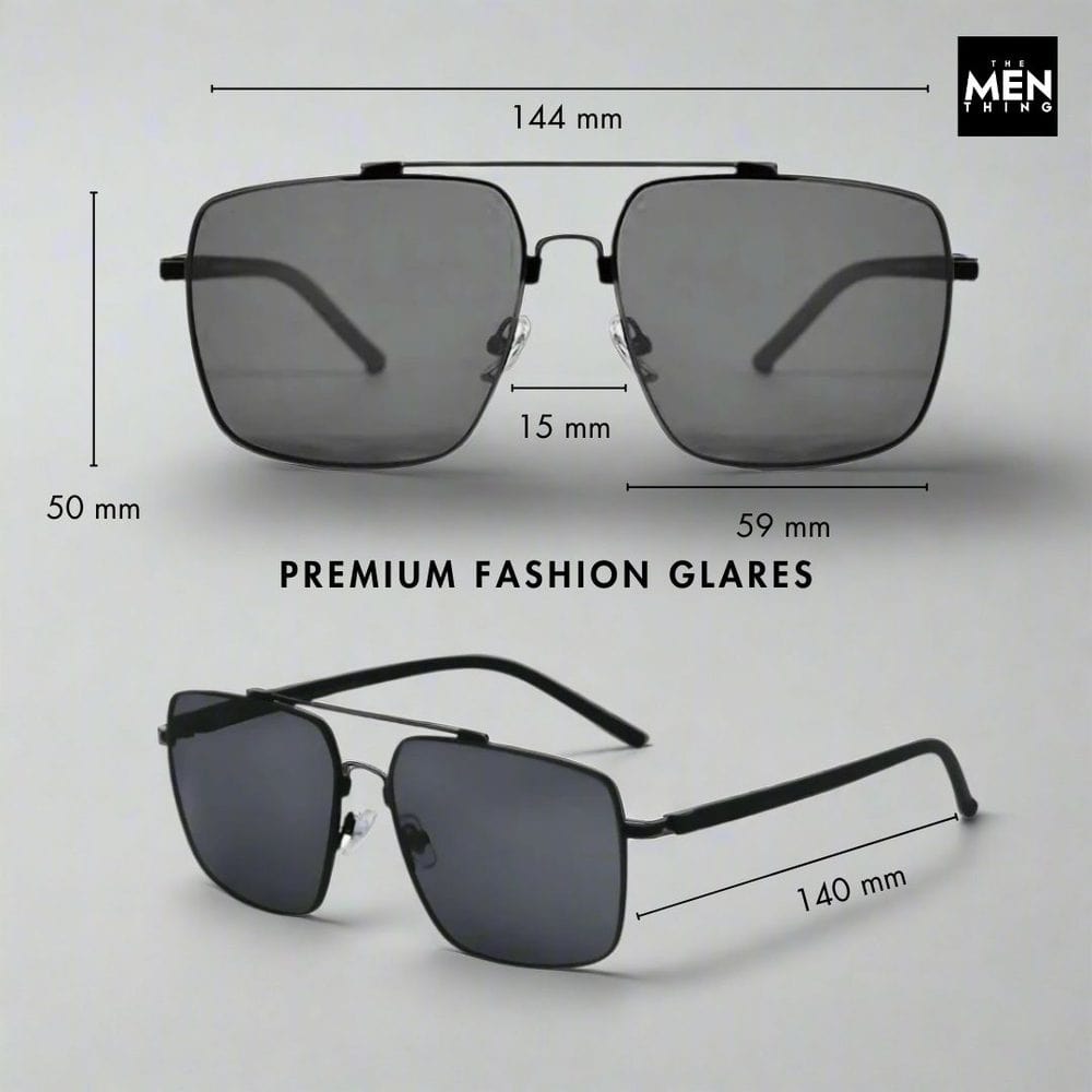 THE MEN THING Sunglasses 2121 SKYLINE LUXE - Classic Square Aviator Style - HD Polarised Sunglasses for Men - UV400 Protection, Stainless Steel Frame