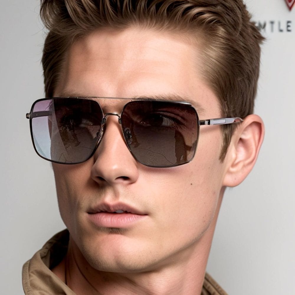 THE MEN THING Sunglasses 2121 SKYLINE LUXE - Classic Square Aviator Style - HD Polarised Sunglasses for Men - UV400 Protection, Stainless Steel Frame