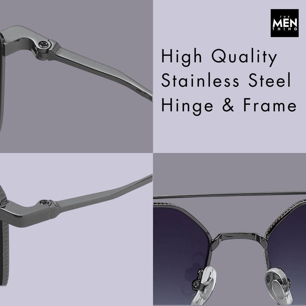 THE MEN THING Sunglasses 2131 - COSMIC FADE - HD Polarised Sunglasses for Men - UV400 Protection, Stainless Steel Frame - Gun Gradient Grey