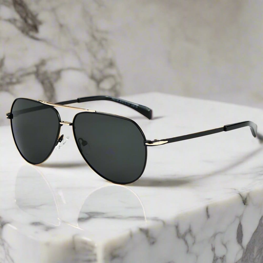 THE MEN THING Sunglasses 2139 - AERO SHADOW - HD Polarised Sunglasses for Men - UV400 Protection, Stainless Steel Frame - Gold Grey