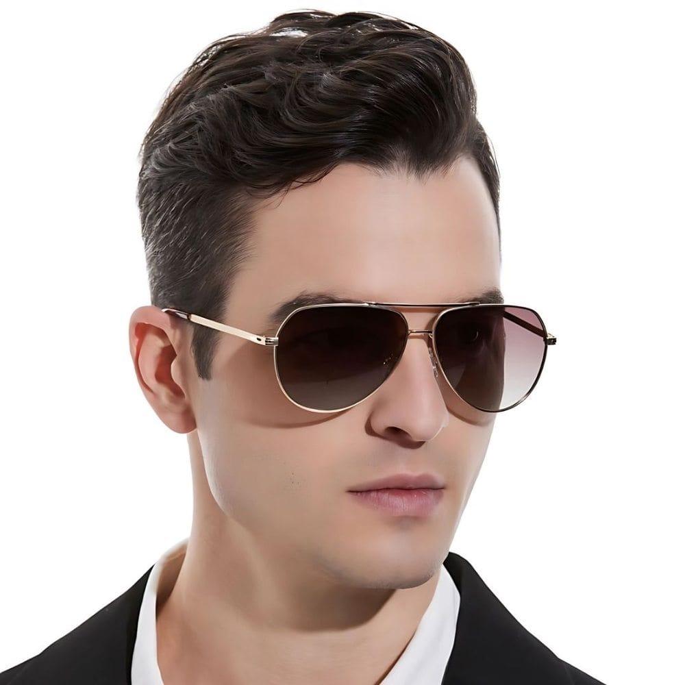 THE MEN THING Sunglasses 2139 - AERO SHADOW - HD Polarised Sunglasses for Men - UV400 Protection, Stainless Steel Frame - Gold Grey