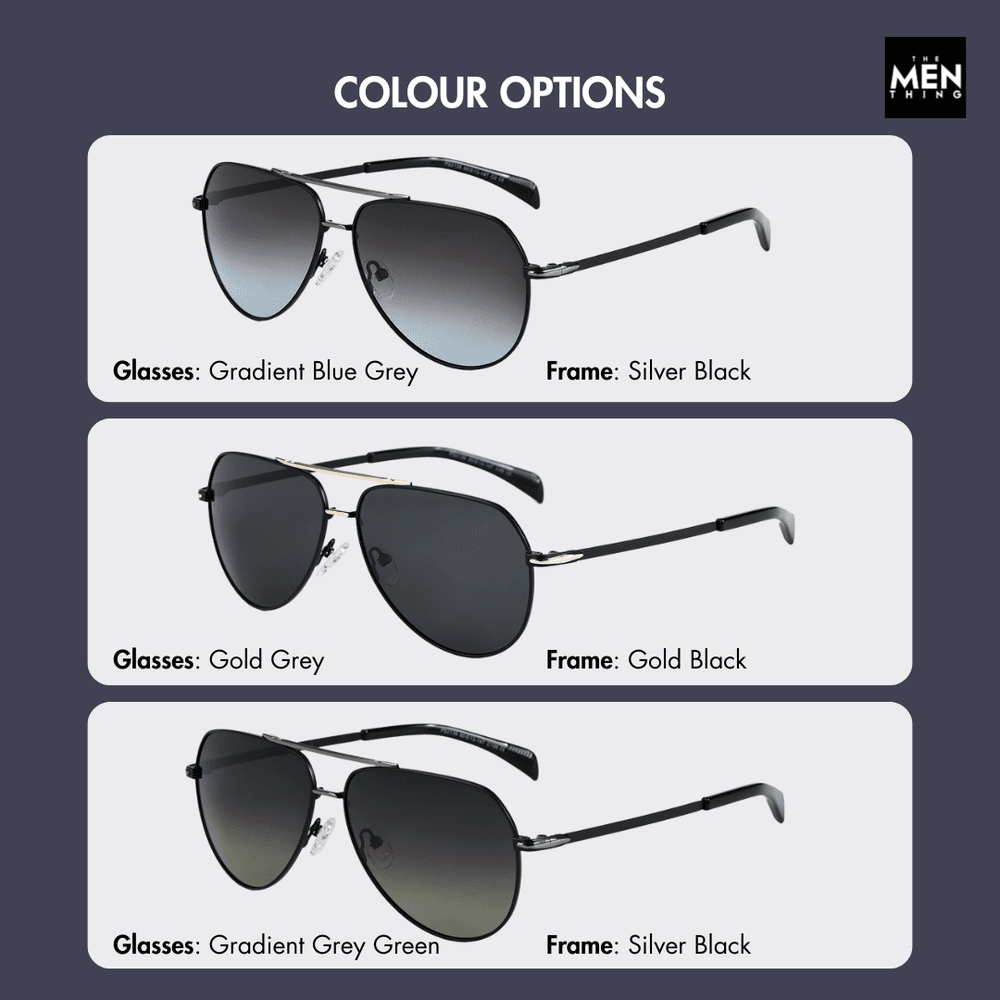 THE MEN THING Sunglasses 2139 - AERO SHADOW - HD Polarised Sunglasses for Men - UV400 Protection, Stainless Steel Frame - Gradual Blue Grey