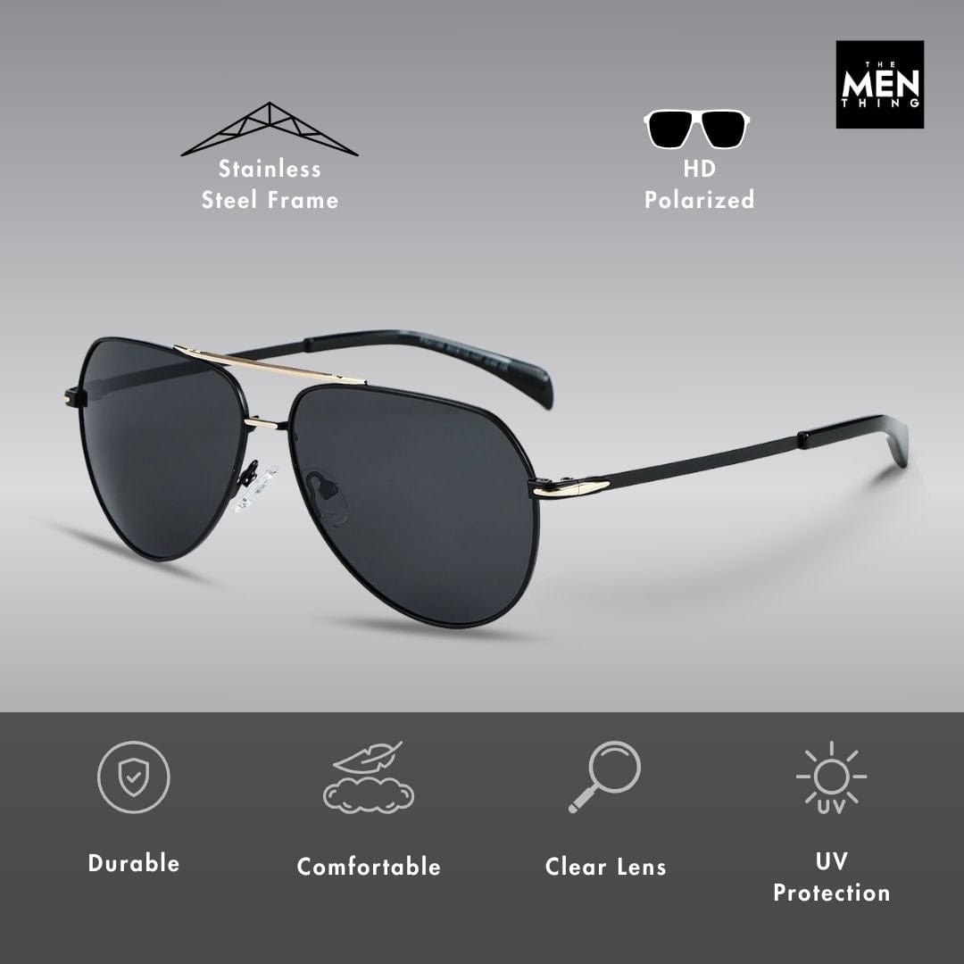 THE MEN THING Sunglasses 2139 - AERO SHADOW - HD Polarised Sunglasses for Men - UV400 Protection, Stainless Steel Frame - Gradual Blue Grey