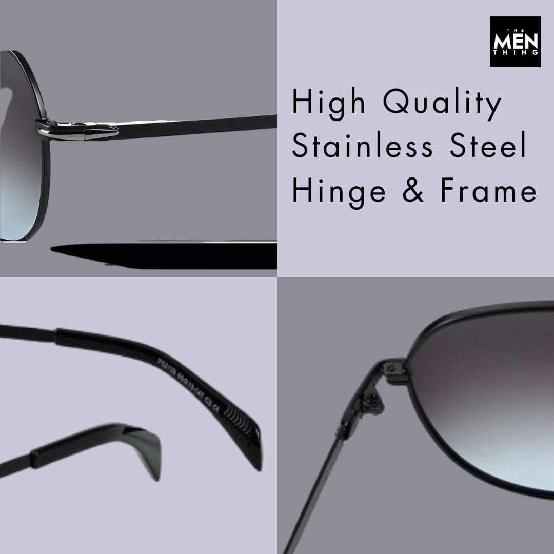 THE MEN THING Sunglasses 2139 - AERO SHADOW - HD Polarised Sunglasses for Men - UV400 Protection, Stainless Steel Frame - Gradual Blue Grey