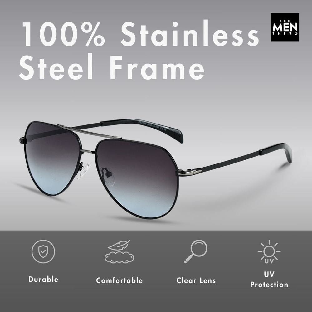 THE MEN THING Sunglasses 2139 - AERO SHADOW - HD Polarised Sunglasses for Men - UV400 Protection, Stainless Steel Frame - Gradual Blue Grey