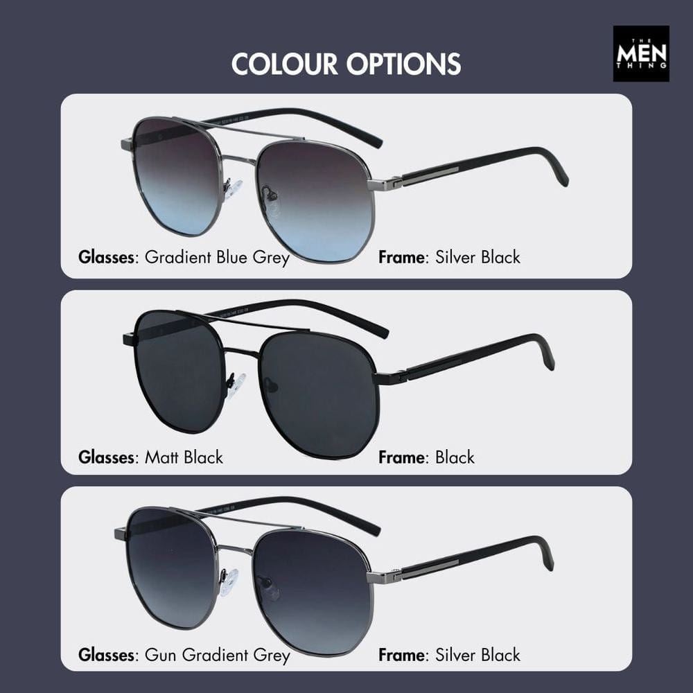 THE MEN THING Sunglasses 2141 - COBALT GLEAM - HD Polarised Sunglasses for Men - UV400 Protection, Stainless Steel Frame - Gradual Blue Grey