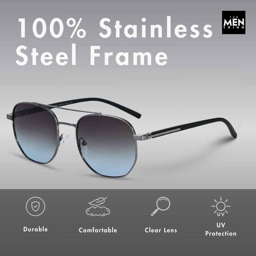 THE MEN THING Sunglasses 2141 - COBALT GLEAM - HD Polarised Sunglasses for Men - UV400 Protection, Stainless Steel Frame - Gradual Blue Grey
