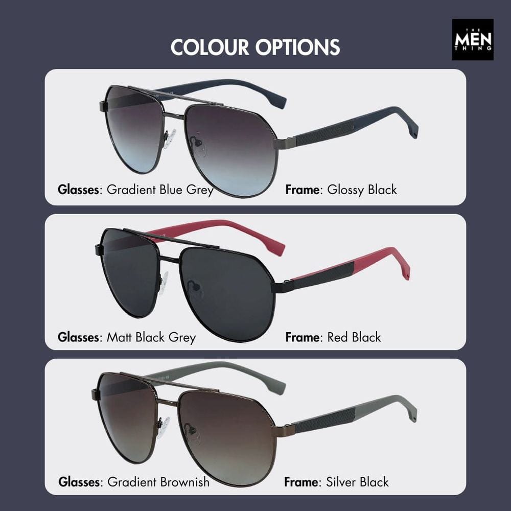 THE MEN THING Sunglasses 2148 - EBON OCTAGON - HD Polarised Sunglasses for Men - UV400 Protection, Stainless Steel Frame - Gradual Blue Grey