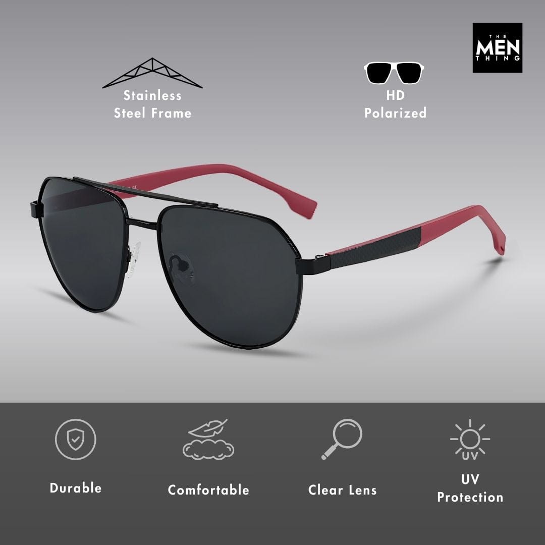 THE MEN THING Sunglasses 2148 - EBON OCTAGON - HD Polarised Sunglasses for Men - UV400 Protection, Stainless Steel Frame - Gradual Blue Grey