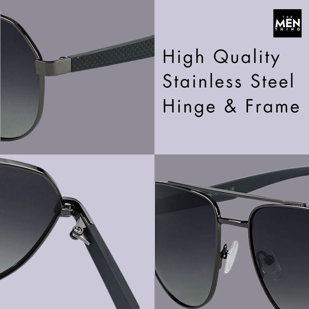 THE MEN THING Sunglasses 2148 - EBON OCTAGON - HD Polarised Sunglasses for Men - UV400 Protection, Stainless Steel Frame - Gradual Blue Grey
