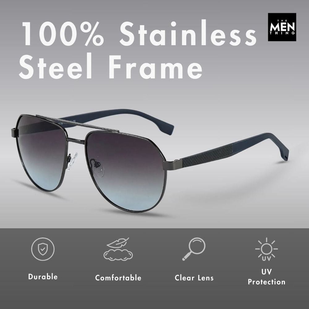 THE MEN THING Sunglasses 2148 - EBON OCTAGON - HD Polarised Sunglasses for Men - UV400 Protection, Stainless Steel Frame - Gradual Blue Grey