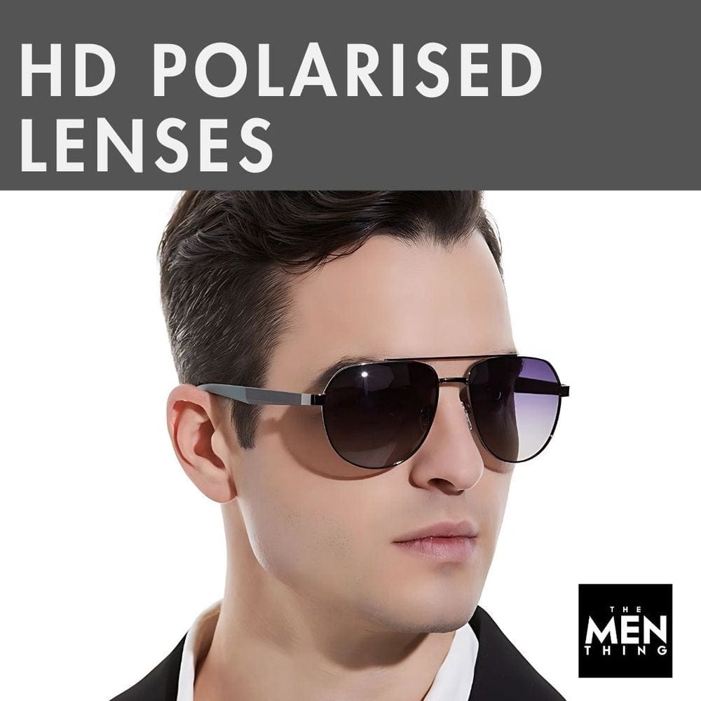 THE MEN THING Sunglasses 2148 - EBON OCTAGON - HD Polarised Sunglasses for Men - UV400 Protection, Stainless Steel Frame - Gradual Blue Grey
