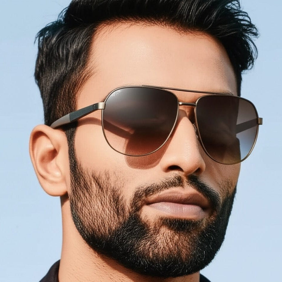 THE MEN THING Sunglasses 2148 - EBON OCTAGON - HD Polarised Sunglasses for Men - UV400 Protection, Stainless Steel Frame - Gradual Brownish