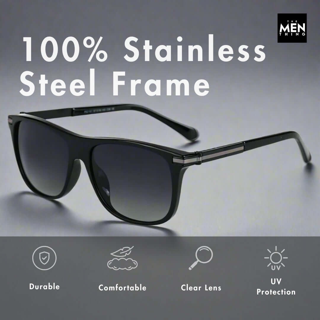 THE MEN THING Sunglasses 2161 METRO CLASSIC - Wayfarer Style - HD Polarised Sunglasses for Men - UV400 Protection, Stainless Steel Frame