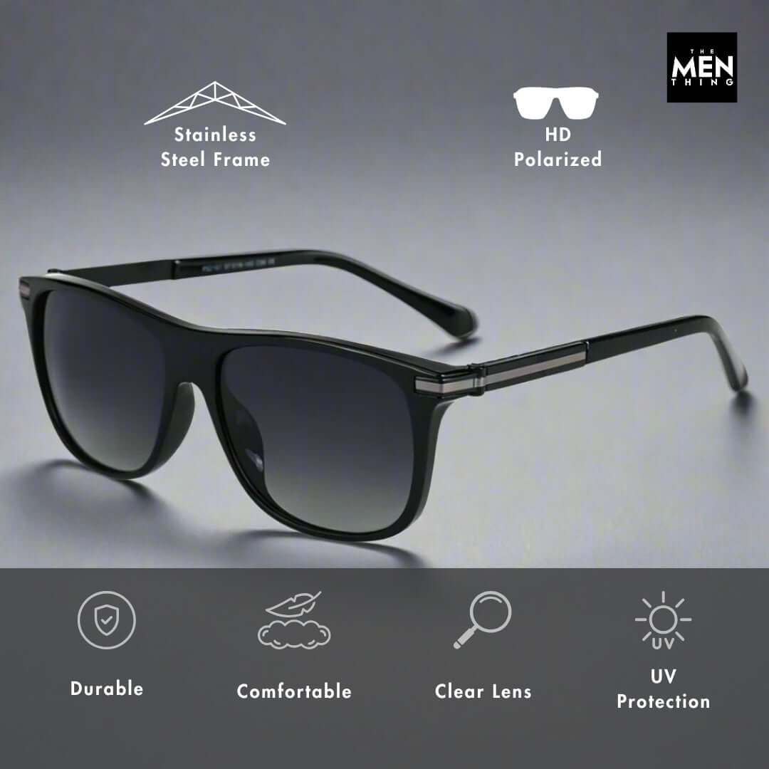 THE MEN THING Sunglasses 2161 METRO CLASSIC - Wayfarer Style - HD Polarised Sunglasses for Men - UV400 Protection, Stainless Steel Frame