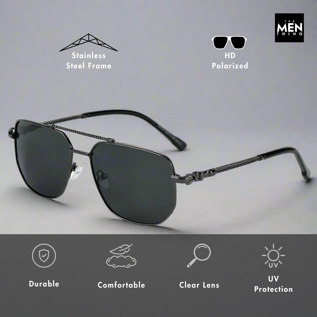 THE MEN THING Sunglasses 2163 ELITE VISION - Navigator Style - HD Polarised Sunglasses for Men - UV400 Protection, Stainless Steel Frame