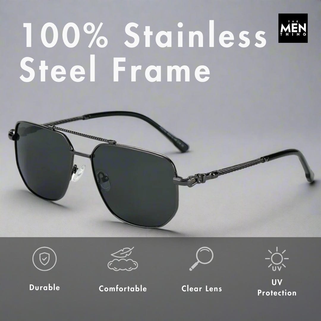 THE MEN THING Sunglasses 2163 ELITE VISION - Navigator Style - HD Polarised Sunglasses for Men - UV400 Protection, Stainless Steel Frame