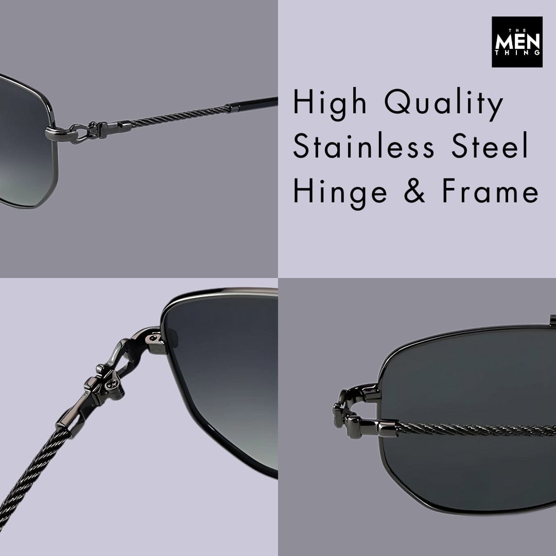 THE MEN THING Sunglasses 2163 ELITE VISION - Navigator Style - HD Polarised Sunglasses for Men - UV400 Protection, Stainless Steel Frame
