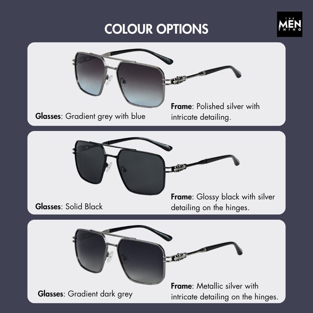 THE MEN THING Sunglasses 2164 HERITAGE - Square Aviator Style - HD Polarised Sunglasses for Men - UV400 Protection, Stainless Steel Frame
