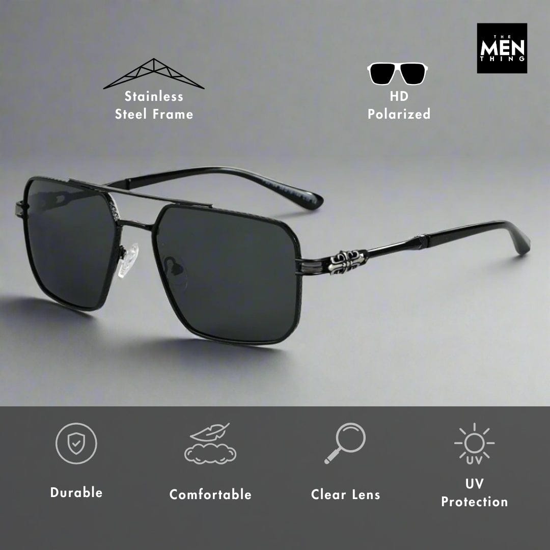 THE MEN THING Sunglasses 2164 HERITAGE - Square Aviator Style - HD Polarised Sunglasses for Men - UV400 Protection, Stainless Steel Frame