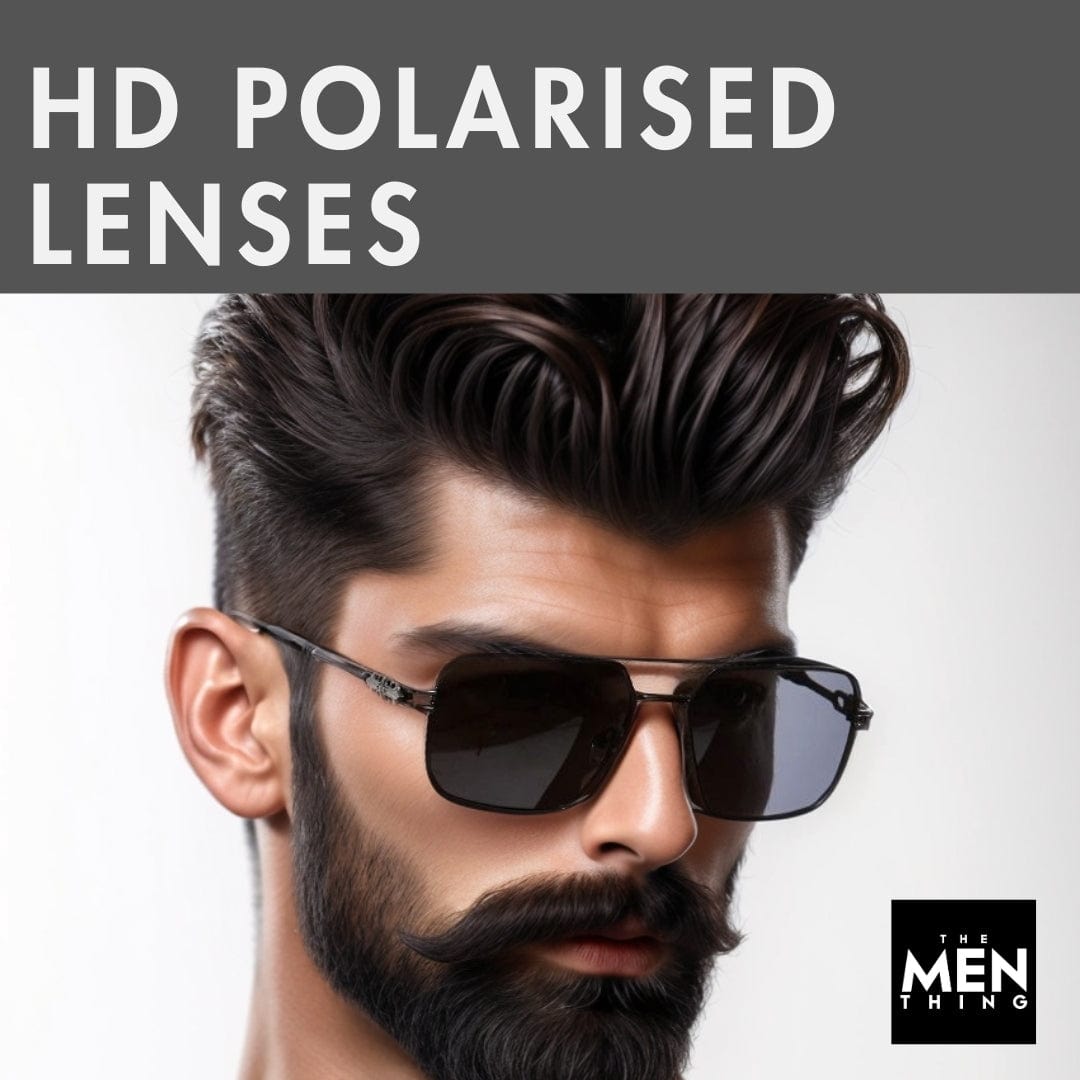 THE MEN THING Sunglasses 2164 HERITAGE - Square Aviator Style - HD Polarised Sunglasses for Men - UV400 Protection, Stainless Steel Frame