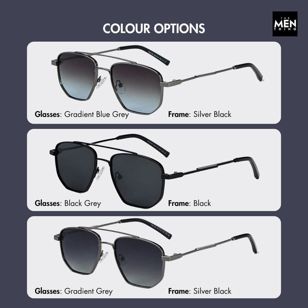 THE MEN THING Sunglasses 2165 - RAVEN VISION - HD Polarised Sunglasses for Men - UV400 Protection, Stainless Steel Frame - Gradient Blue Grey