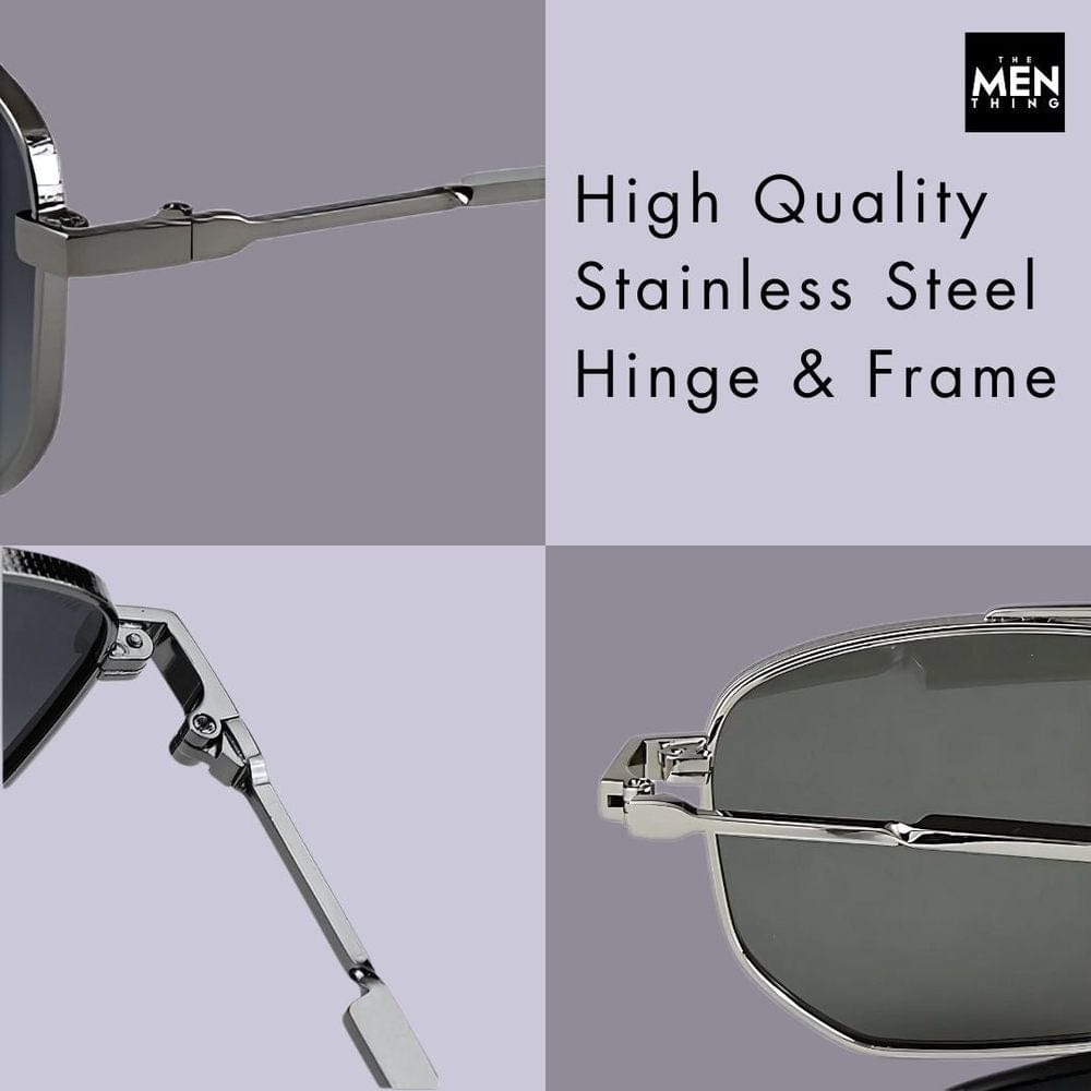 THE MEN THING Sunglasses 2165 - RAVEN VISION - HD Polarised Sunglasses for Men - UV400 Protection, Stainless Steel Frame - Gradient Blue Grey