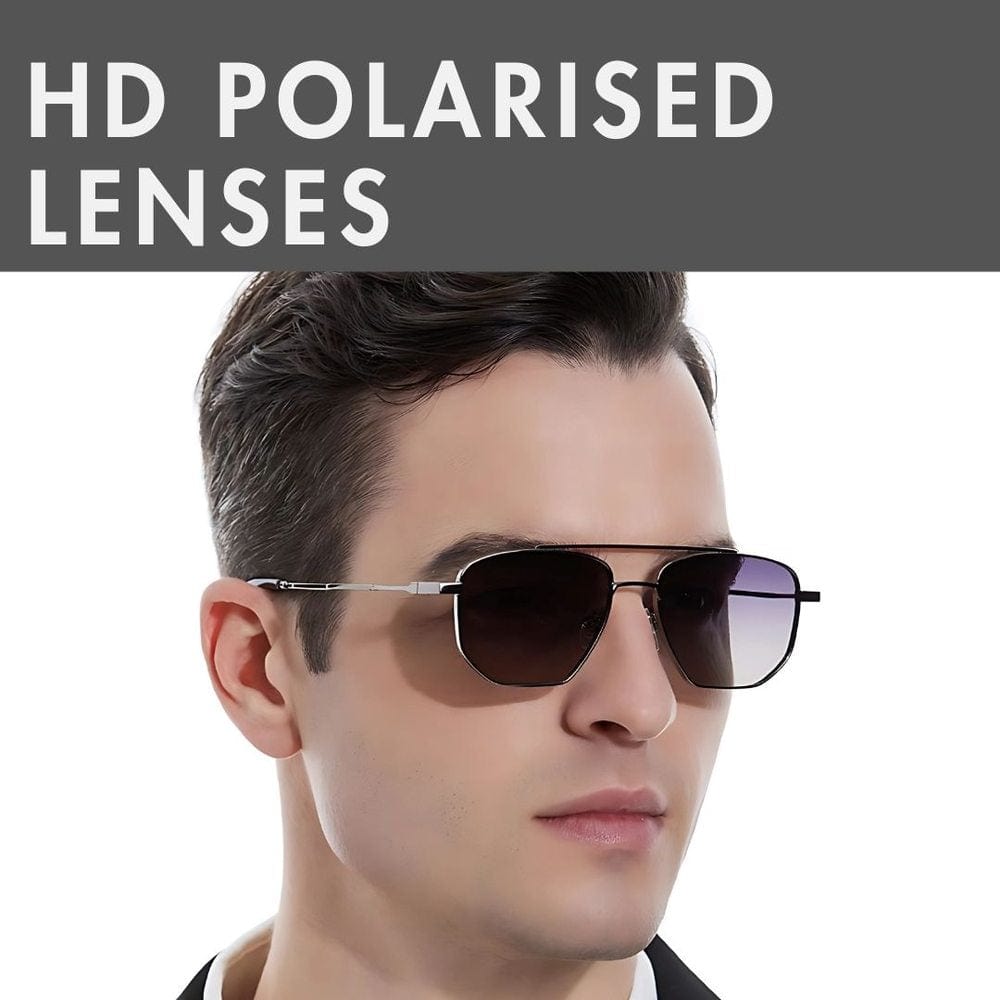 THE MEN THING Sunglasses 2165 - RAVEN VISION - HD Polarised Sunglasses for Men - UV400 Protection, Stainless Steel Frame - Gradient Blue Grey