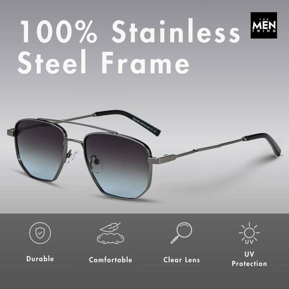 THE MEN THING Sunglasses 2165 - RAVEN VISION - HD Polarised Sunglasses for Men - UV400 Protection, Stainless Steel Frame - Gradient Blue Grey